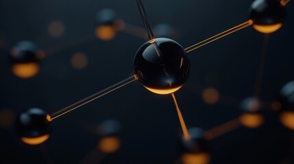 Abstract, dark, molecular structure of interconnected spheres and lines