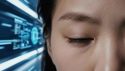 AI Face Scan, Biometric Security, Asian Woman, Future Tech - Powered by Adobe