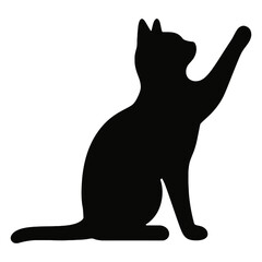 Playful cat silhouette with raised paw isolated on white background vector