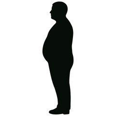 Overweight man silhouette in profile side view isolated on white background