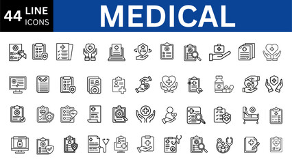 Medical icon set. Containing doctor, medicine, hospital, treatment, healthcare, nurse, pills, clinic and more. Vector illustration set 