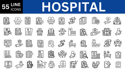 Hospital editable line icon collection. Vector illustration set 