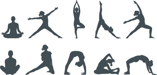 Fototapeta premium Silhouette series depicting various yoga poses for wellness and physical exercise