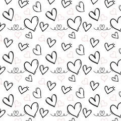 Seamless vector pattern of heart shapes on a white background, ideal for romantic designs, stationery, gift wrap, wallpapers, and cute decorative projects.