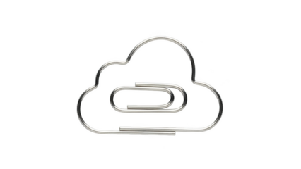 Silver Cloud Shape Outline with Paperclip Inside on Black Background Keywords: cloud, paperclip