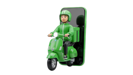 Delivery Man on Scooter with Phone App - Online Ordering Concept