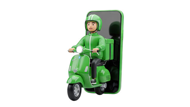 Delivery Man on Scooter with Phone App - Online Ordering Concept
