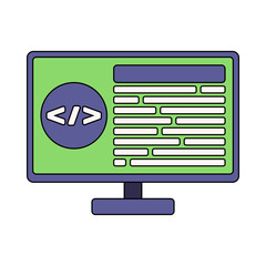 Code Monitor Flat design style, screen displaying coding lines, perfect for software, development, and programming themed visuals.