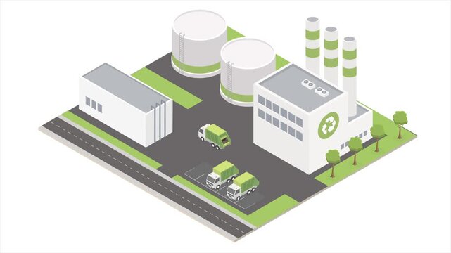 Isometric ecology plant. Factory plant ecology sewage treatment for save world concept cartoon symbols. Environment pollution, urban architecture. Industrial technology. 