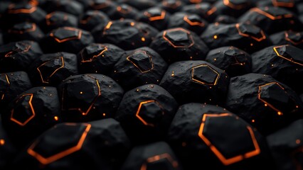 Obraz premium Dark Textured Rocks with Glowing Orange Lines and Geometric Shapes