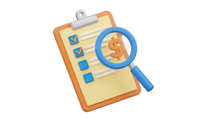 Financial Checklist Analysis with Magnifying Glass