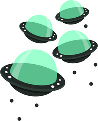 Minimalist illustration depicts flying saucers, evoking curiosity, space exploration, futuristic concepts, inviting imaginative storytelling. © PixArtAI