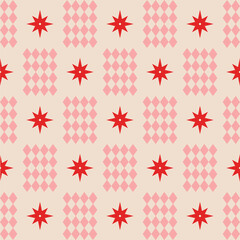 Red Retro Star Pattern on Soft Pink &ndash; Vector Illustration