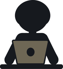 Black silhouette of person at desk with laptop sitting vector illustration EPS file download.

