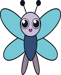 Cute cartoon dragonfly with big sparkling eyes and light blue wings insect character vector illustration EPS file download.

