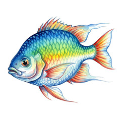 Watercolor Rainbow Fish isolated on a transparent background