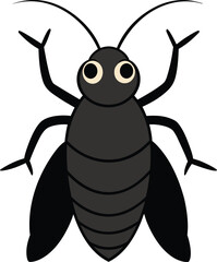 Black cartoon cockroach with long antennae and large eyes insect pest vector illustration EPS file download.

