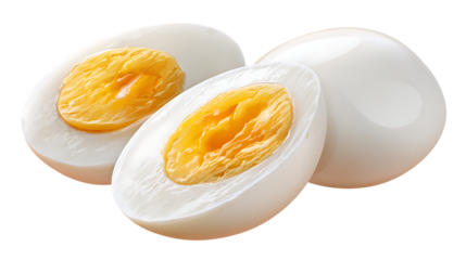 Hard boiled egg and two halves isolated on transparent background