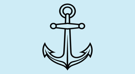 Naklejka premium simple black and white line illustration of a two-fluke anchor, traditional nautical symbol, minimal vector design ideal for maritime branding, sea adventure graphics, and tattoo artwork.
