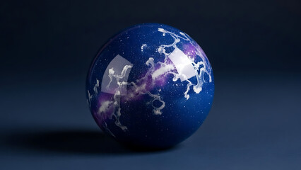 Fototapeta premium Cosmic Nebula Mirror Glaze Sphere Cake on a Solid Deep Space Blue Background