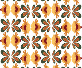 Trendy Nature Butterfly and Flower Pattern Vector with Geometric Floral Shapes and Retro Colors