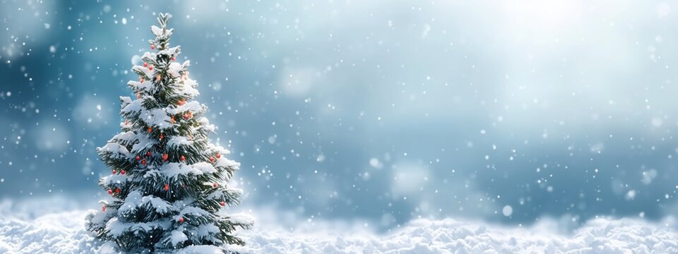 A Snow-Covered Christmas Tree in a Winter Wonderland