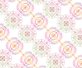 Modern Decorative Floral Seamless Backdrop with Geometric Elements and Nature Motifs