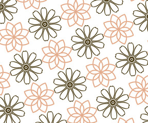 Vintage Botanical Line Art Pattern with Delicate Flowers and Subtle Color Harmony