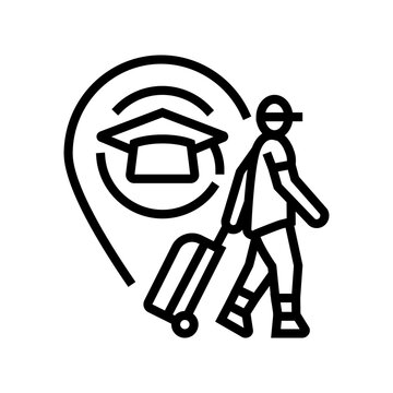 student leaving for study abroad line icon vector illustration