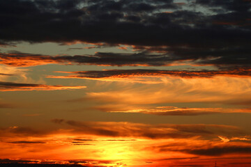 View of beautiful colorful sunset sky.