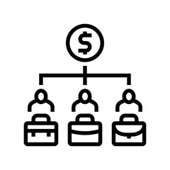 dollar above different job roles line icon vector illustration
