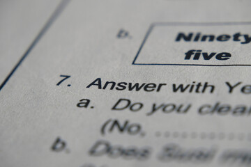 text book with focused of learning answer word