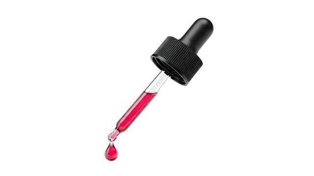 Dropper with Red Liquid Dropping on White Background