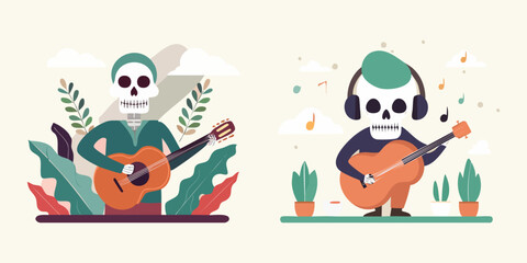 Obraz premium Charming skeletal musicians serenading with guitars in a whimsical setting