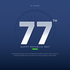 Happy Republic Day India Flyer Template. 26 January - 77th Republic Day of India Banner and Post Vector Illustration