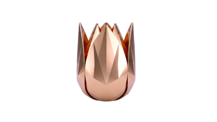 Geometric Rose Gold Flower Vase Isolated on White Background