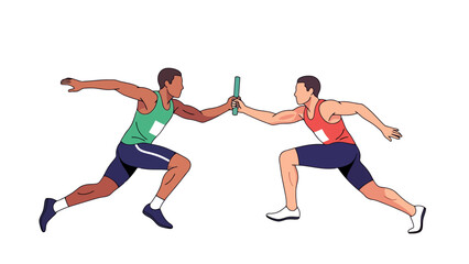 Track and Field Athletes Pass Baton in Relay Race