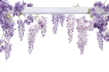 Beautiful wisteria flowers in shades of purple hang gracefully, creating serene and elegant atmosphere