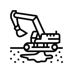 heavy machinery spilling oil line icon vector illustration