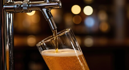 Light beer pouring into a glass