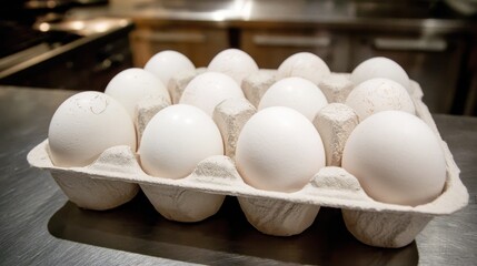 Carton of white eggs ready for breakfast