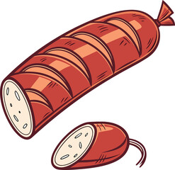 Cartoon illustration of a sliced salami on