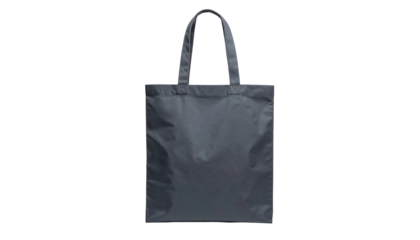 Front view of a dark gray tote bag with handles on a solid black background