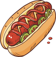 A hot dog with ketchup and sliced jalapeo on a bun