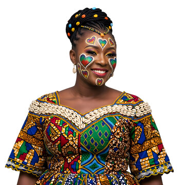 Smiling African Woman, Face Art & Traditional Attire