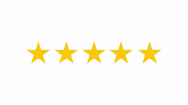 4k Rating five star pop up transparecy animation. white transparent video