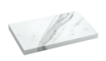 Rectangular white marble slab, veined, flat, slightly angled, isolated on a transparent background