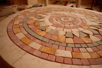 Ceramic Mosaic Tiles in Circular Pattern Arrangement Detail