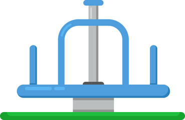 Simple illustration depicts classic amusement park whirl ride against vibrant green grass background.