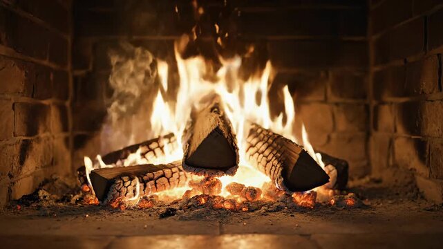 Fireplace Fire Burning, Cozy Home, Warmth, Winter Scene